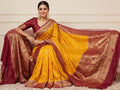 Mustard Yellow Semi Katan Pashmina Banarasi Saree with Contrast Magenta Pink Zari Border